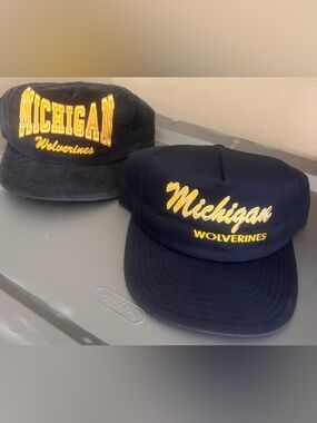 2 vintage p cap michigan wolverine hat bundle mini cord dline script snapback
